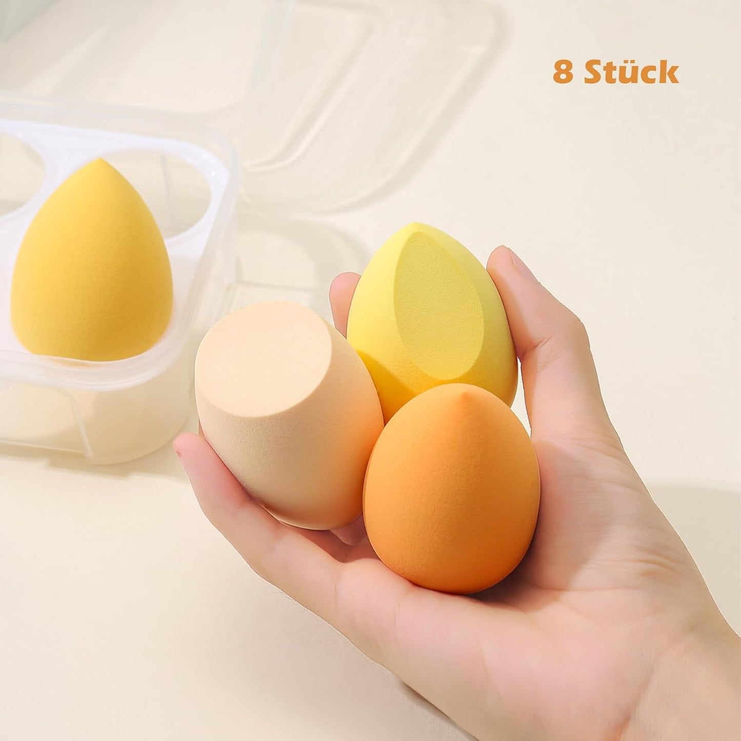 EUDUQ 8-piece makeup sponge set, makeup sponge, large, multi-color, washable sponge, liquid base, powder, sunscreen, yellow