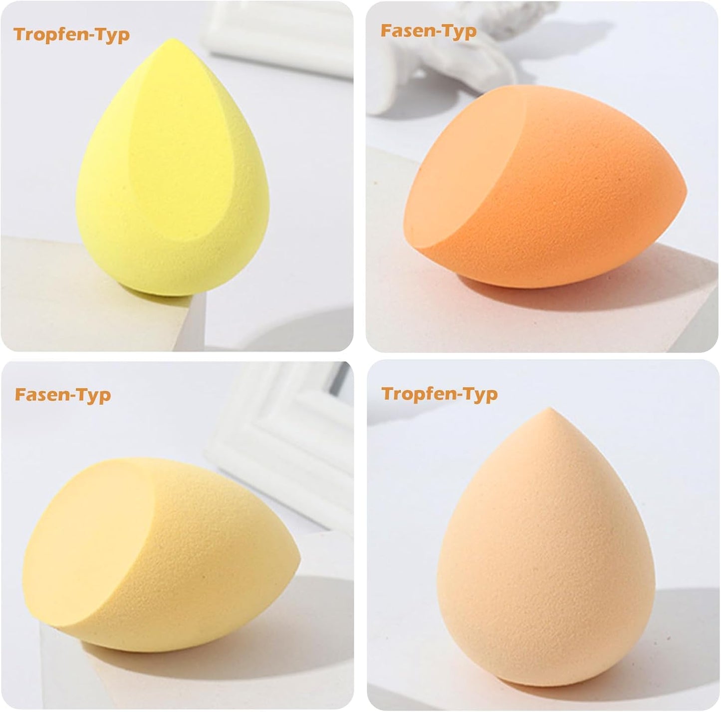 EUDUQ 8-piece makeup sponge set, makeup sponge, large, multi-color, washable sponge, liquid base, powder, sunscreen, yellow