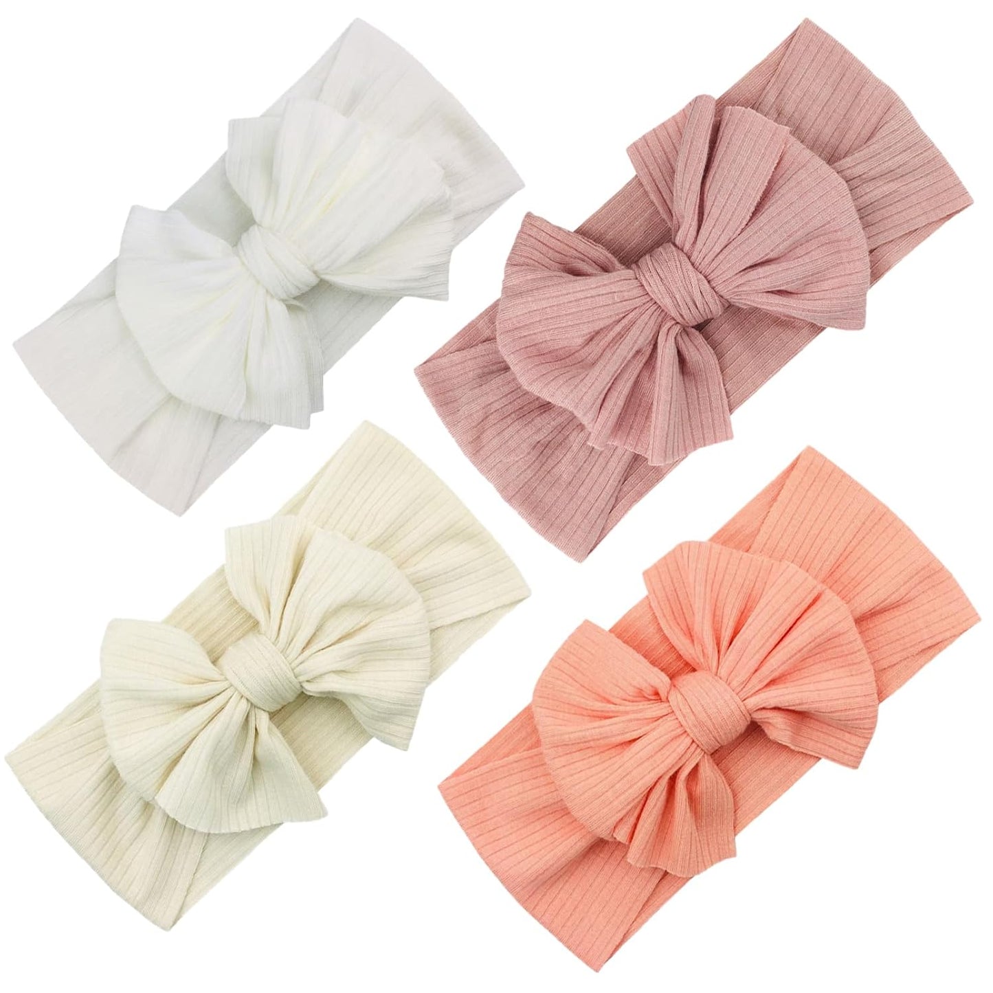 EUDUQ 4 Piece Baby Headband,Cotton Headbands Baby High Elastic Headband Baby Girl Soft Baby Loop Headbands Newborn Toddlers Baby Jewelry(Pink/White/Beige/Peach)