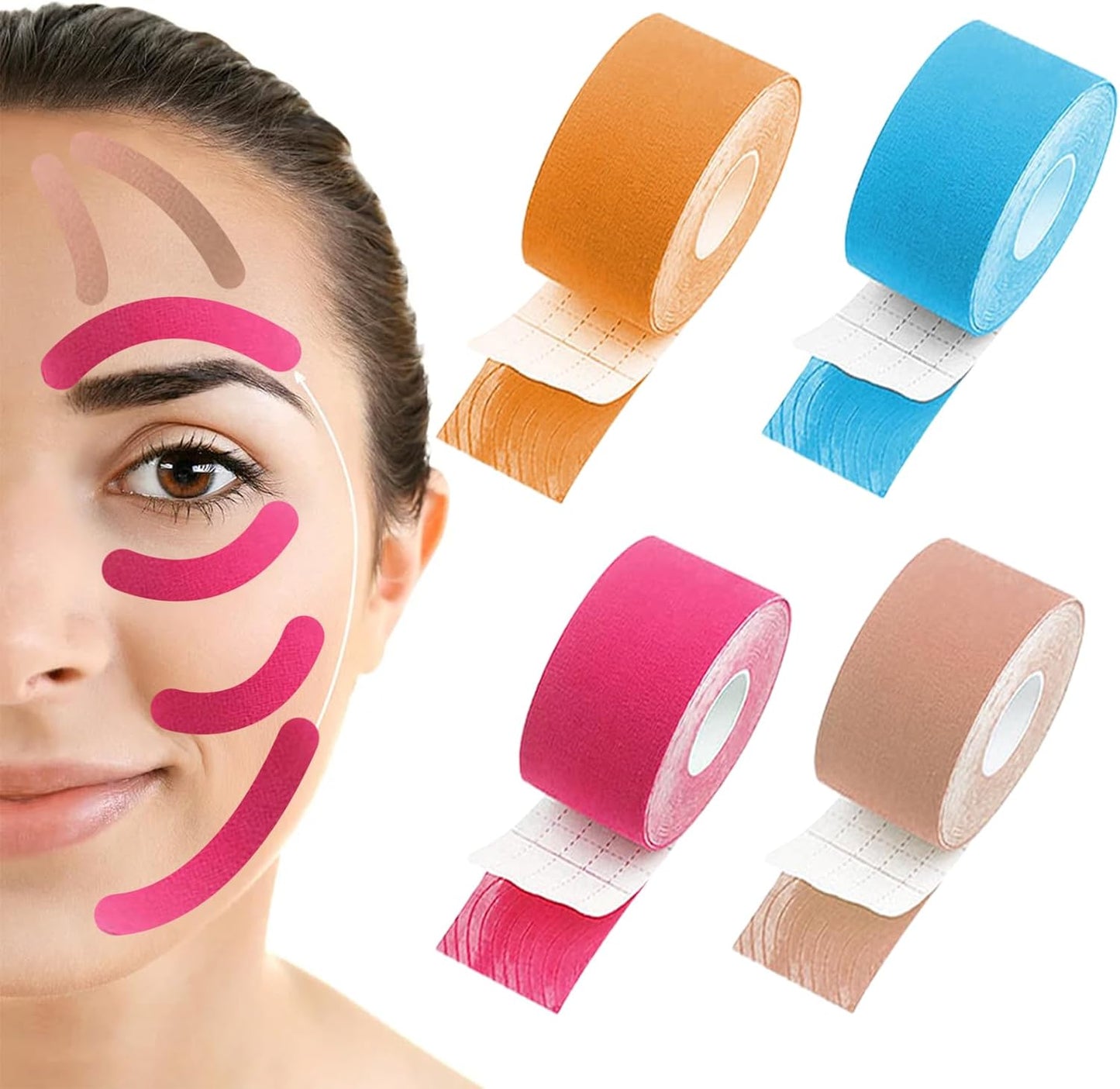 EUDUQ Face Lifting Tape,4 Piece Face Tape Against Wrinkle Patch,Myofascial Face Punching Tape,Anti Wrinkle Facial For Tightening Women's Facial Skin(2.5,500CM)