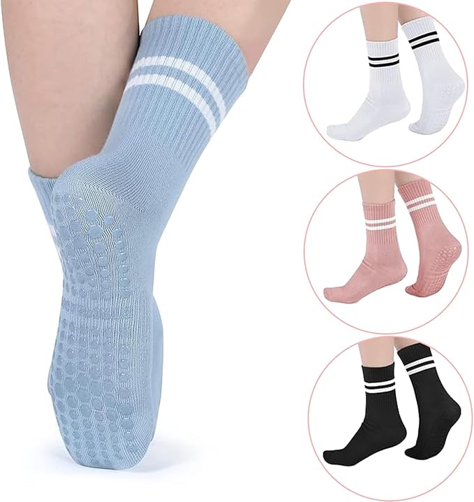 EUDUQ Stopper Socks Yoga Socks Women 35-40.4 Pair of Anti-Slip Socks,Pilates Grip Barefoot Socks,Autumn and Winter Sports Socks with Knots,Barre Socks,Trampoline Socks Black/White/Light Blue/Pink