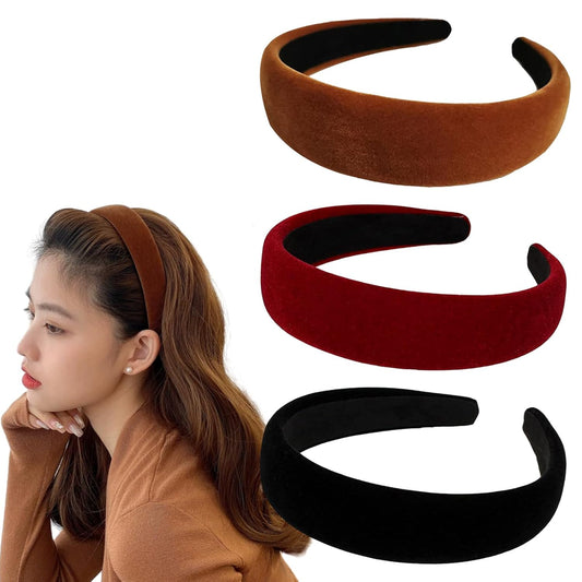 EUDUQ 3 Piece Headband Women,Padded Velvet Headband,Retro Style Headband,Vintage Hair Jewelry,Headbands for Women and Girls (Black/Burgundy/Brown)