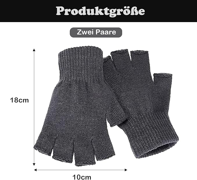 EUDUQ 2 Pair Fingerless Gloves,Autumn Winter Fingerless Gloves,Acrylic Half Finger Gloves,Universal Size Fingerless Gloves for Kids Men Women