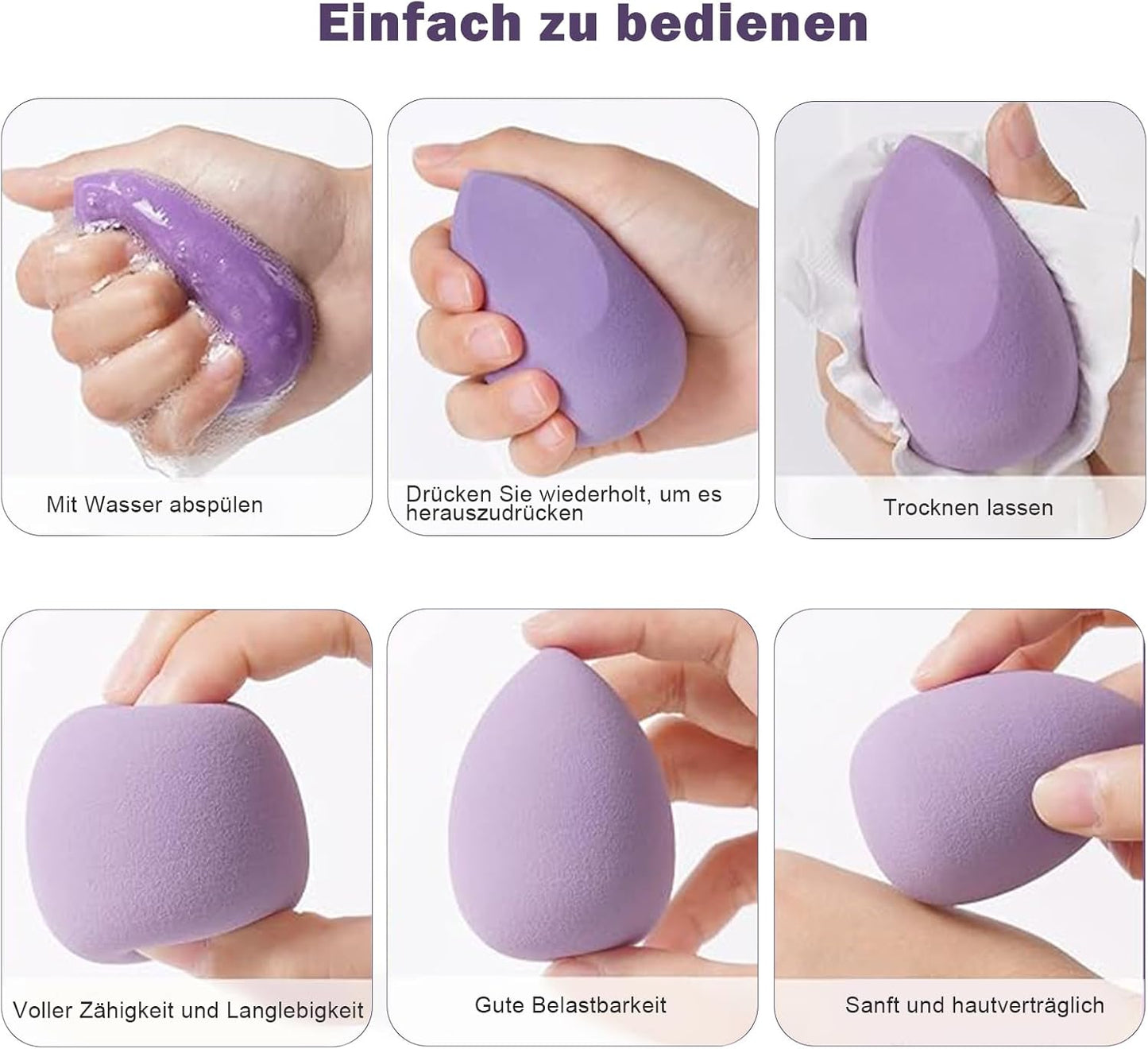 EUDUQ 8 pieces of cosmetic sponge, beauty mixer, decontamination sponge, latex free washable cosmetic sponge, suitable for liquid alkali, sunscreen and face cream (lavender)