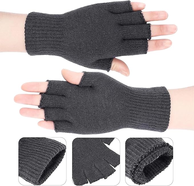 EUDUQ 2 Pair Fingerless Gloves,Autumn Winter Fingerless Gloves,Acrylic Half Finger Gloves,Universal Size Fingerless Gloves for Kids Men Women